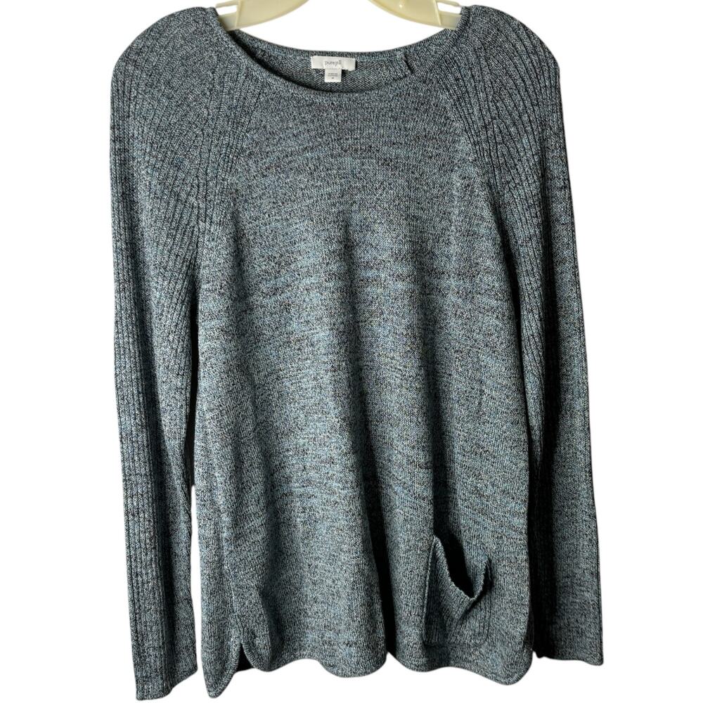 J. Jill PureJill Linen Blend Marled Lightweight Sweater in Navy Square Pocket‎ M